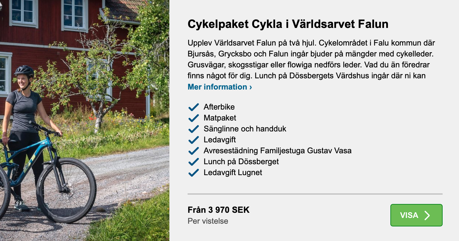 Cykelpaket i Bjurss Dalarna. Cykla i Vrldsarvet
